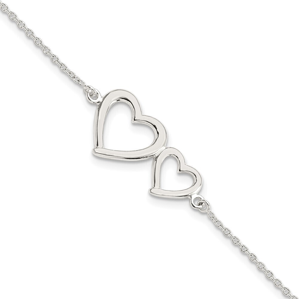 Kazi Luxury Sterling Silver Polished Two Hearts Bracelet